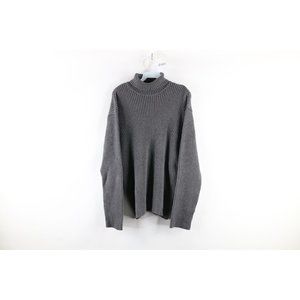 Vintage 90s Guess Mens Large Faded Cotton Ribbed Knit Turtleneck Sweater Gray